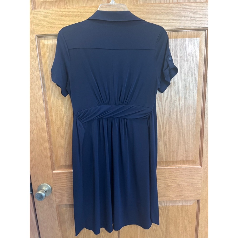 Carole Little Midi Shirt Dress Navy Blue Button Short Sleeve Size 10 - Picture 4 of 7